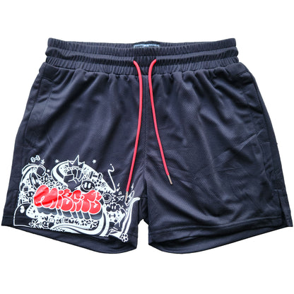 "MISFITS" SHORTS [4" INSEAM] // BLACK & RED