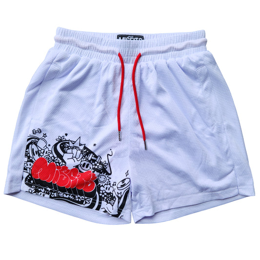 "MISFITS" SHORTS [4" INSEAM] // WHITE & RED